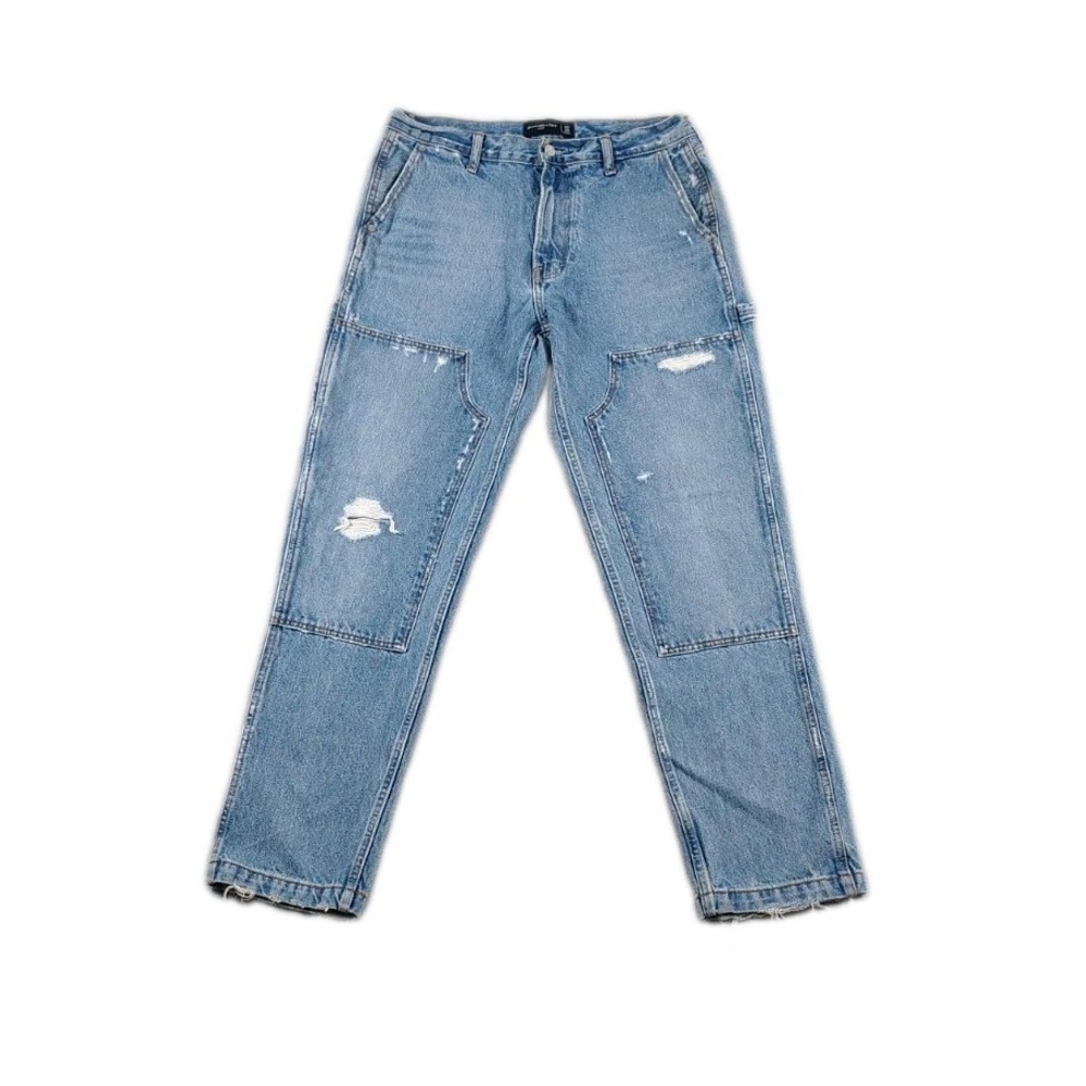 Abercrombie Fitch Double Knee Carpenter Jeans Men 32X32 Baggy Distress Y2K - Picture 1 of 13